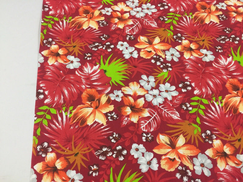 Poly Cotton Print Upholstery & Floral Fabric - Red Hawaiian Print - So ...