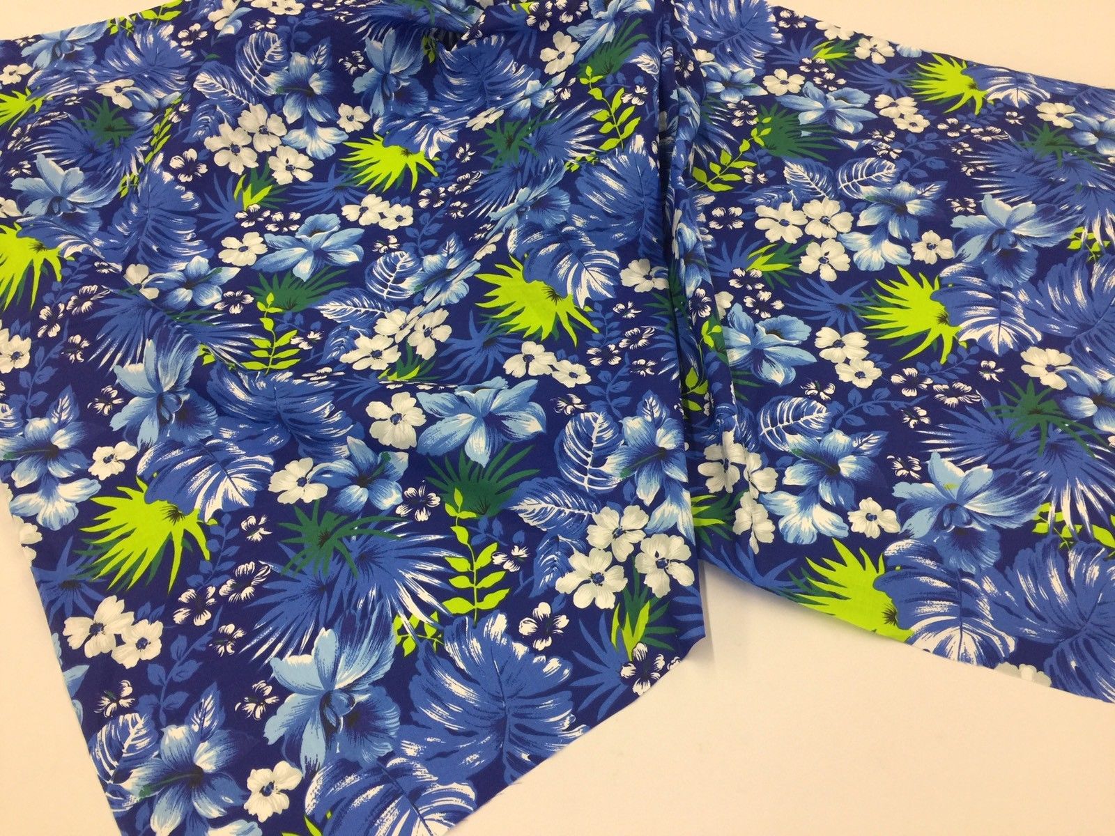 Poly Cotton Print Upholstery & Floral Fabric - Blue and Green Hawaiian ...