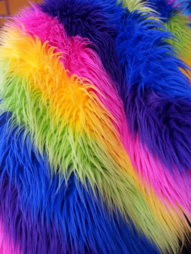 Faux Fur Fabric - Rainbow Striped Multi-Color Decoration Soft Furry Fa ...
