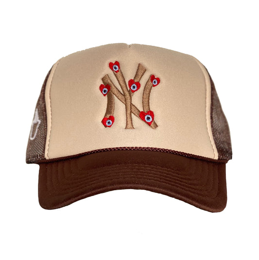 New Embroidered LA Dodger Logo With Heart Brown Mesh Trucker