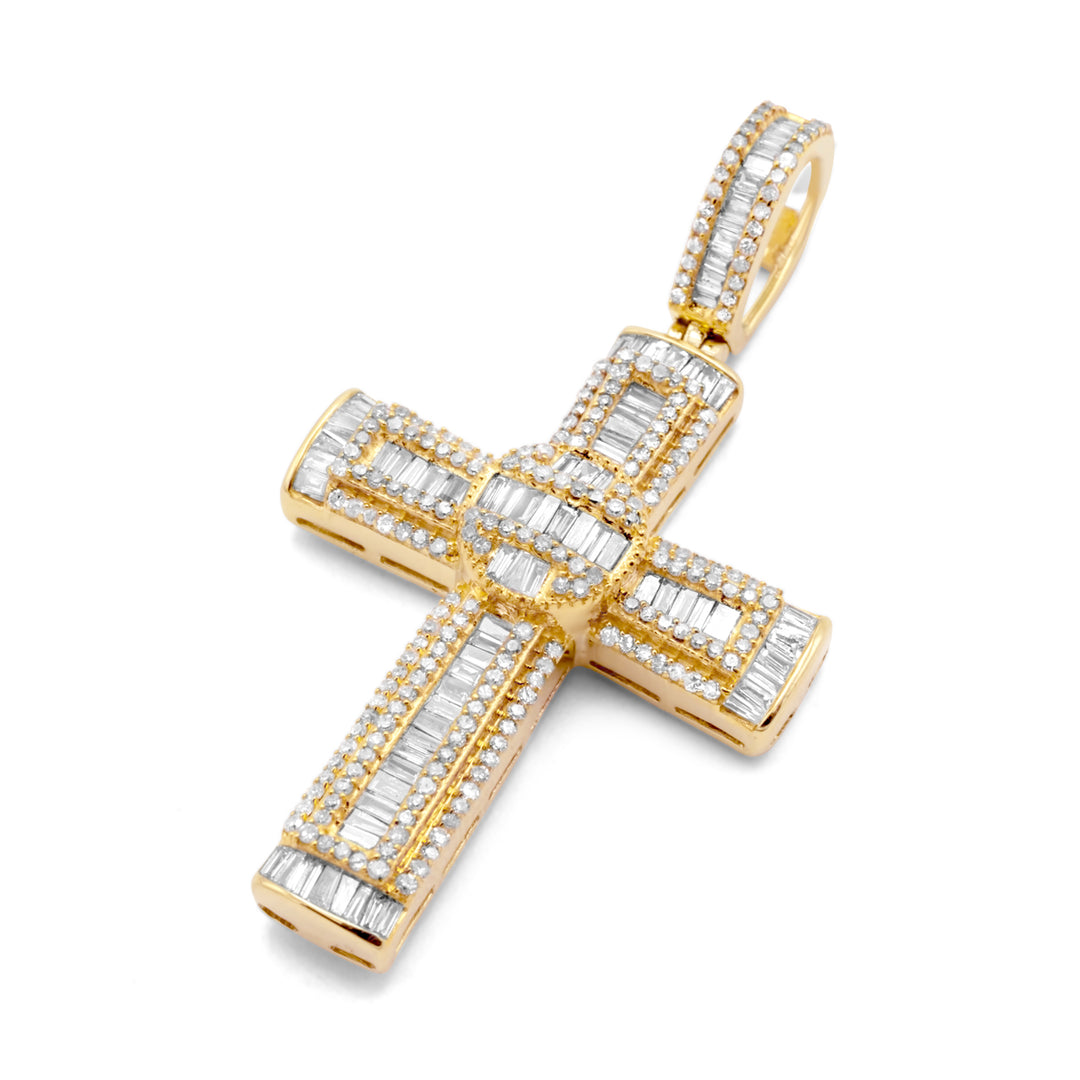 10k Yellow Gold Diamond Baguette Cross 1.53ctw – NYC Luxury