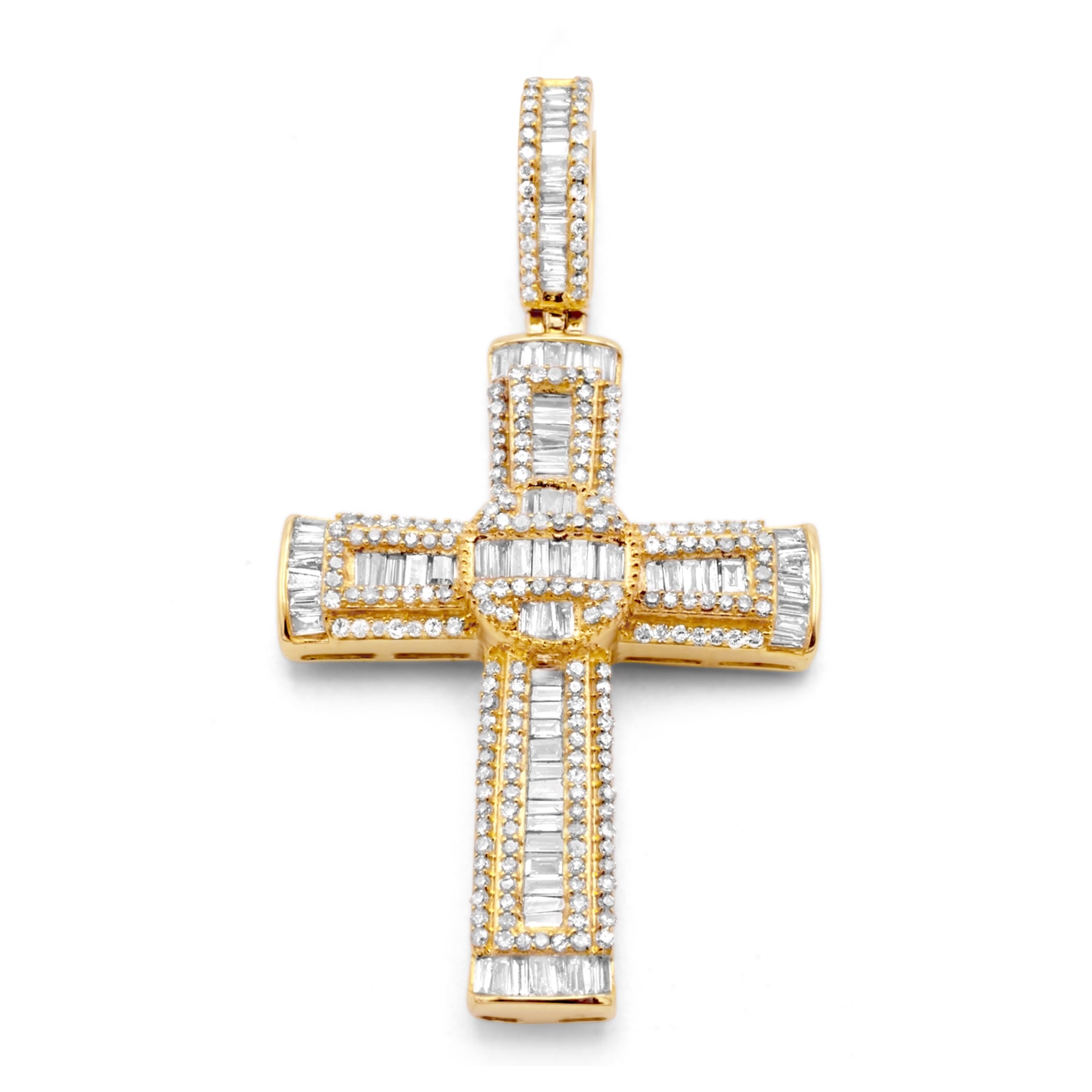 10k Yellow Gold Diamond Baguette Cross 1.53ctw – NYC Luxury
