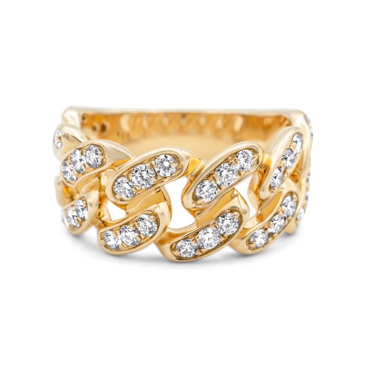 14k Yellow Gold Diamond Cuban Link Ring – NYC Luxury