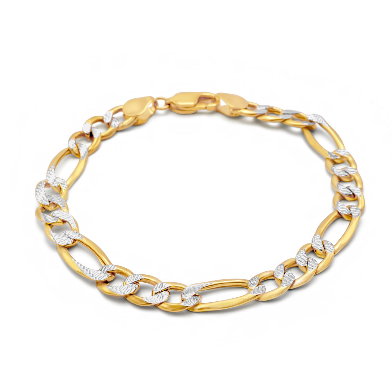 10k Semi-Solid Yellow Gold Diamond Cut Figaro Link Bracelet 7mm – NYC ...