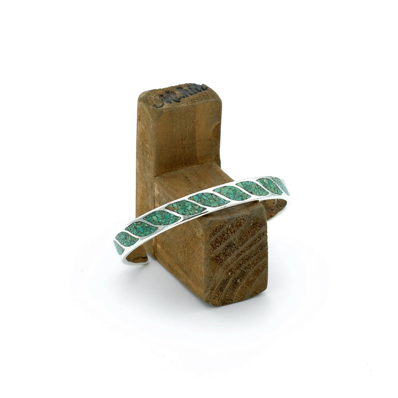 MT.HILL TRIANGLE CHIP INLAY CUFF GREEN TURQUOISE BANGLE – Hide