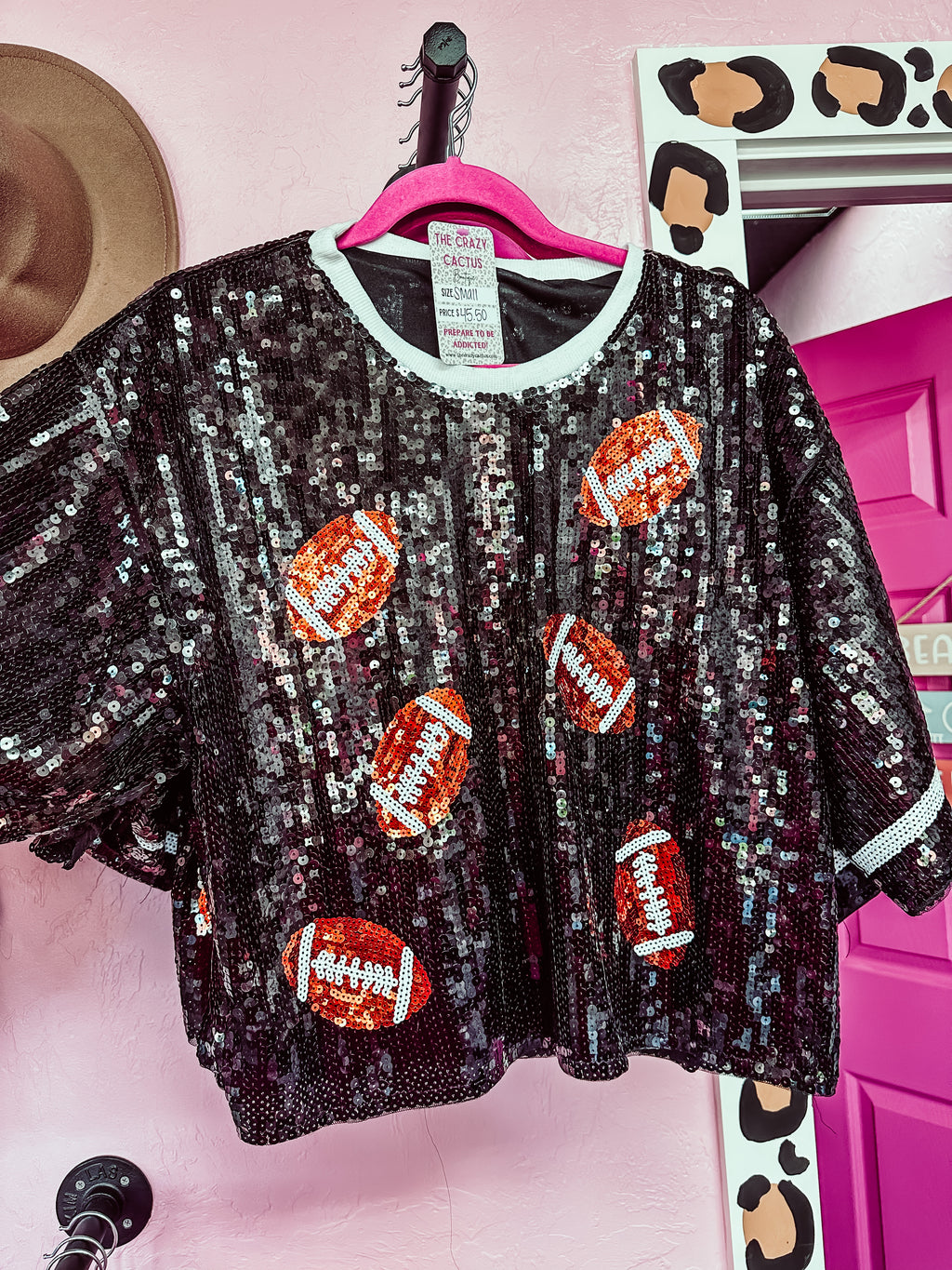 Pink Sequin Football Top – 30A Mama