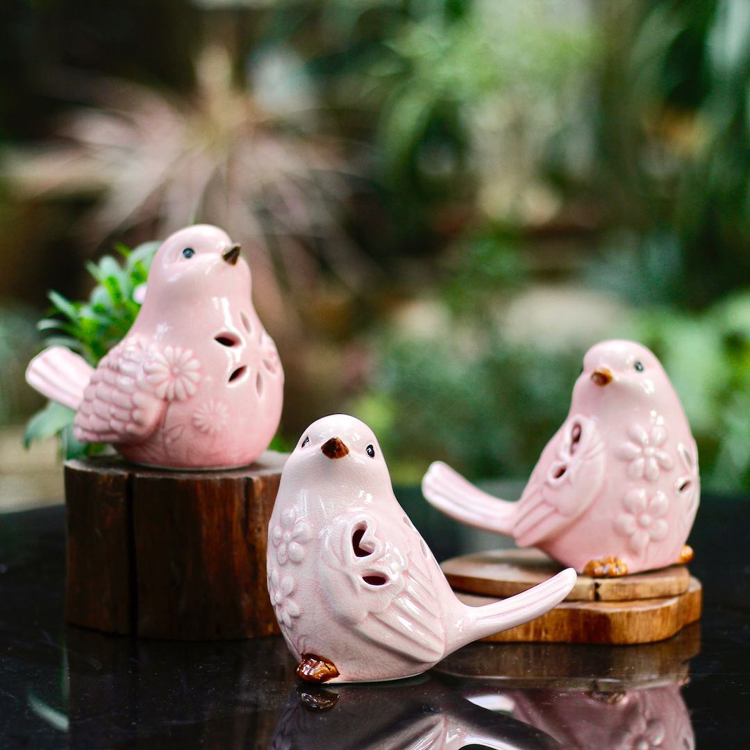 Pink Ceramic Birds Set of 3 – Mora Taara