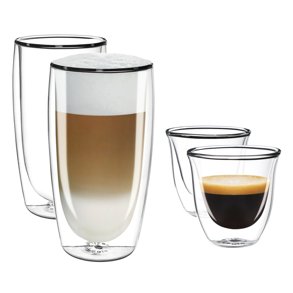 2 x Espresso + 2 x Caffe Latte Double Wall Dual Cups Mug