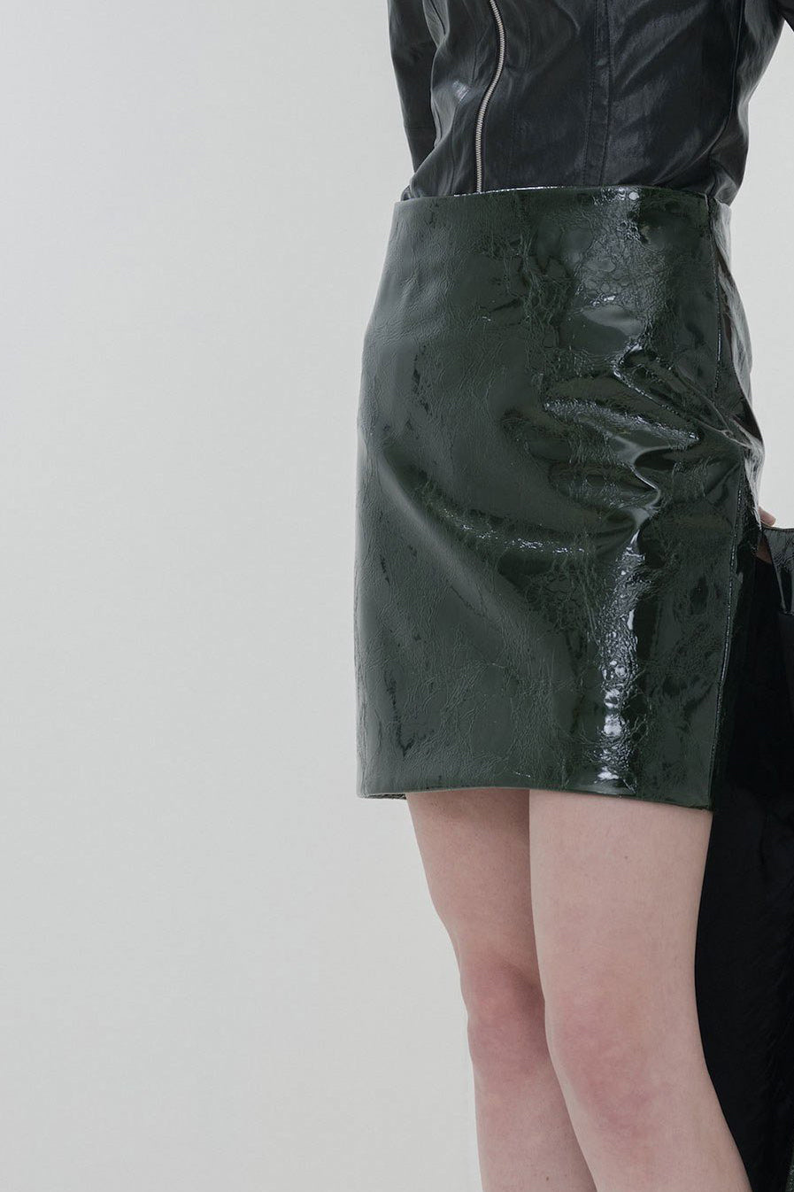 Croc Patent Mini Skirt- Kelp