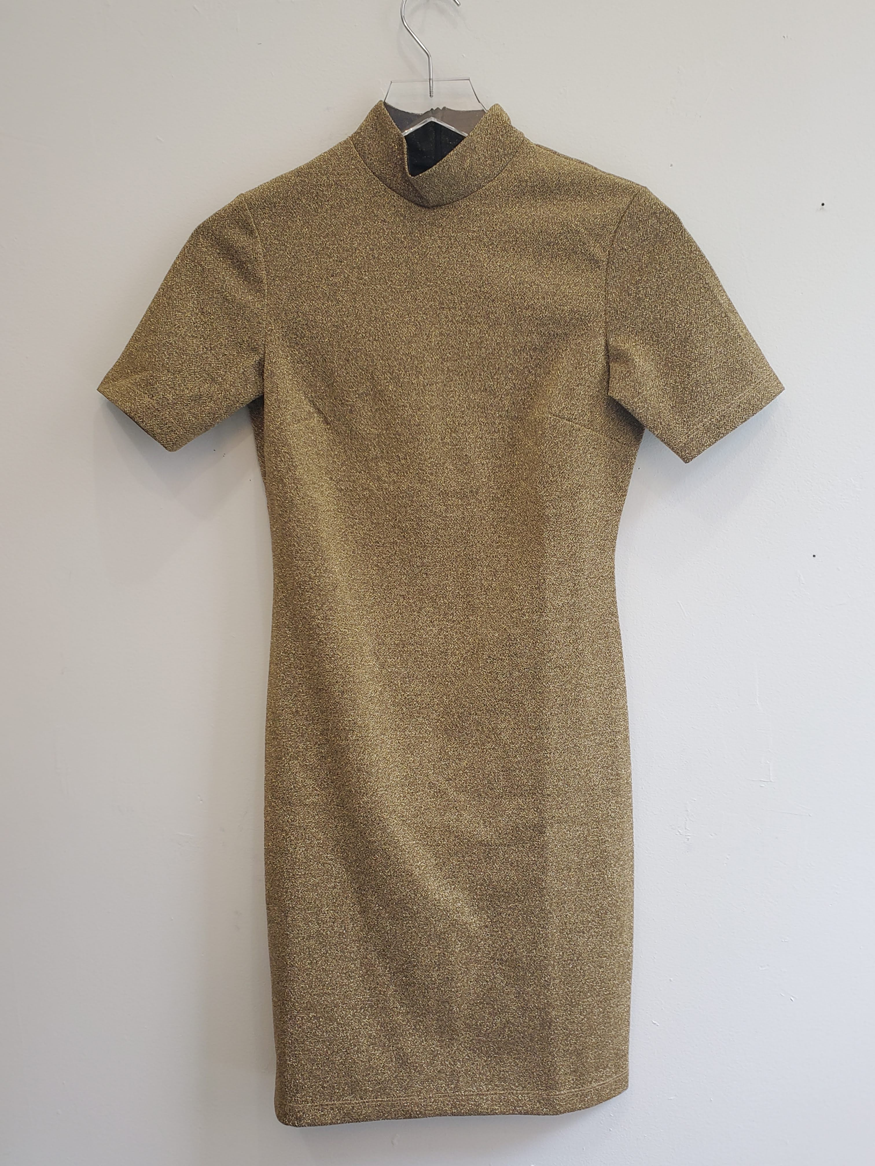 Short Sleeve Mockneck Dress - Gold Lurex