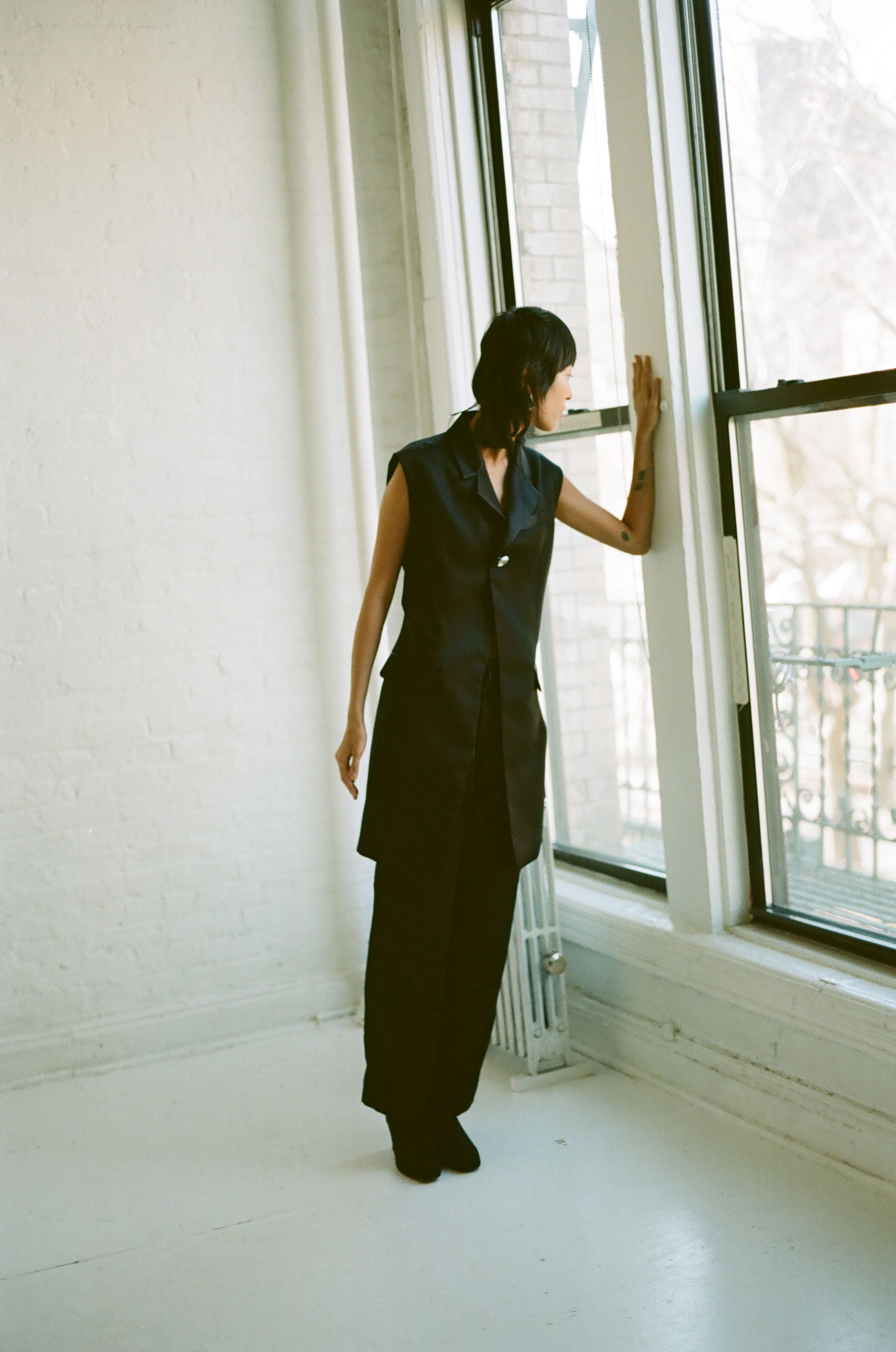 DARTED VEST - BLACK SATIN