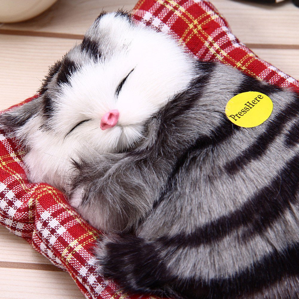 cat sleeping with stuffed animal