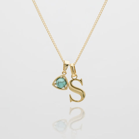 initial necklace with personalised birthstone gold chain