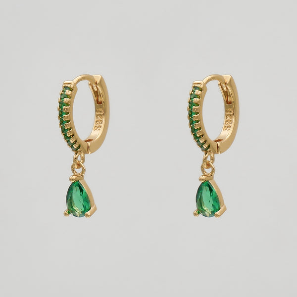 small hoop earrings with green charm
