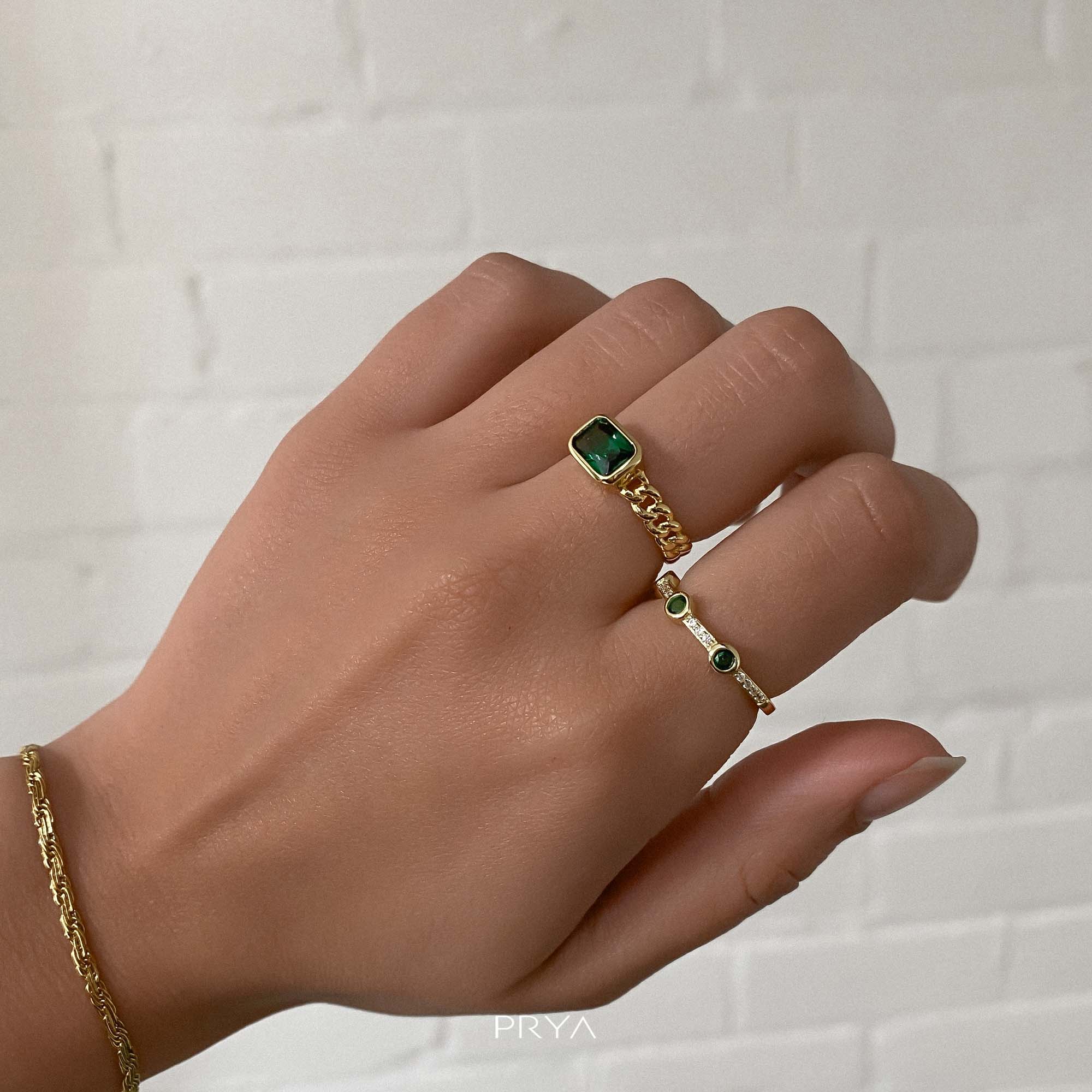 Ellis Emerald Stone Ring | Signet Ring Womens | PRYA Jewellery