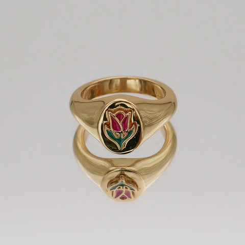 floral design women's signet ring with tulip graphic