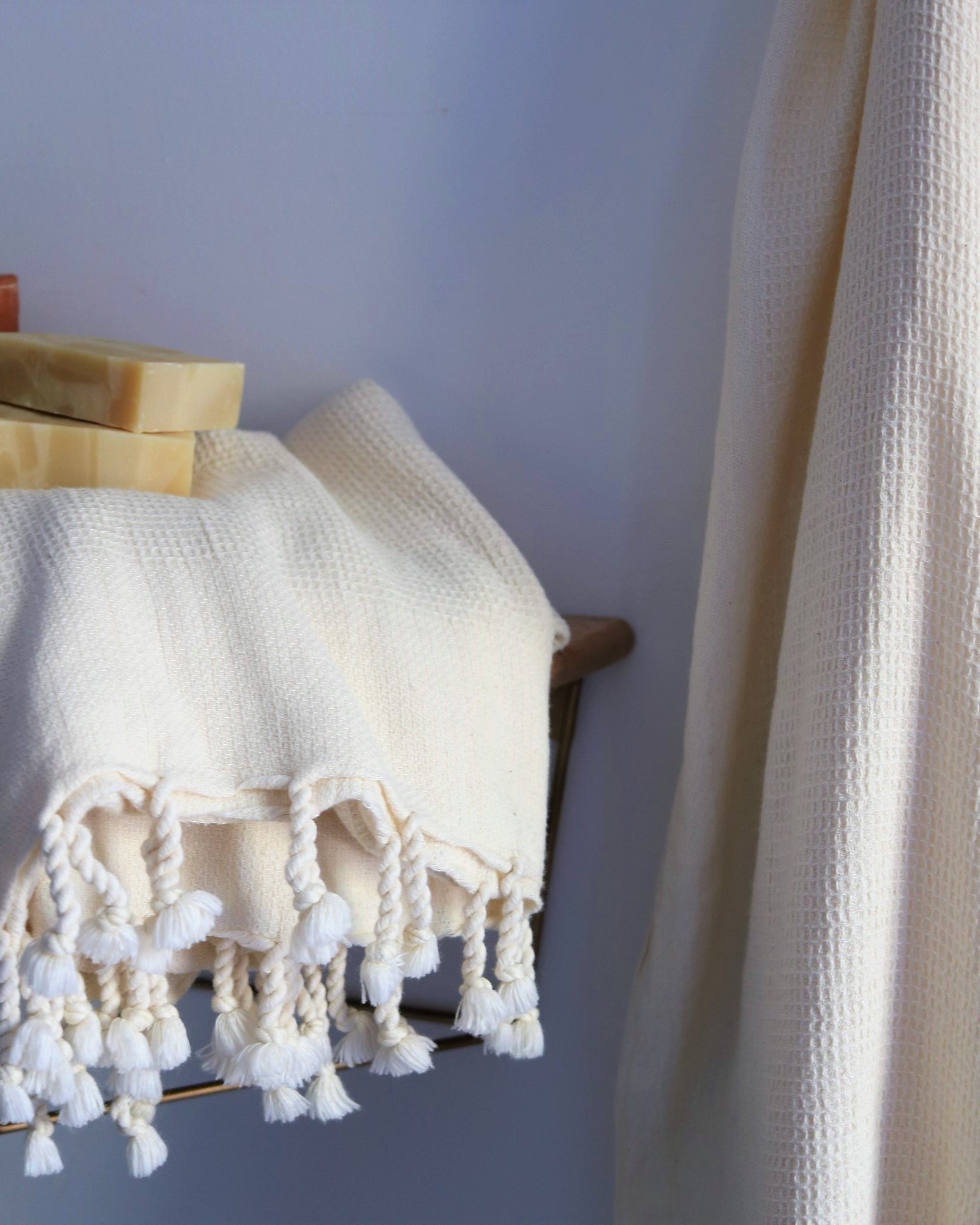 Waffle Weave Fringe Hand Towel - White