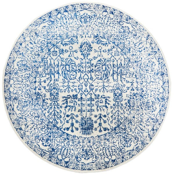 Ellis Transitional Round Rug  White Blue Grey - Rug Addiction