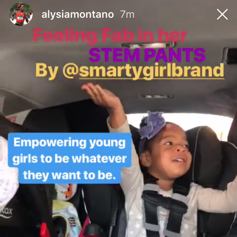 Alysia Montaño, Olympic athlete and pregnant runner, daughter in Smarty Girl brand airplane toddler girls clothes leggings pink purple pants kids feminism