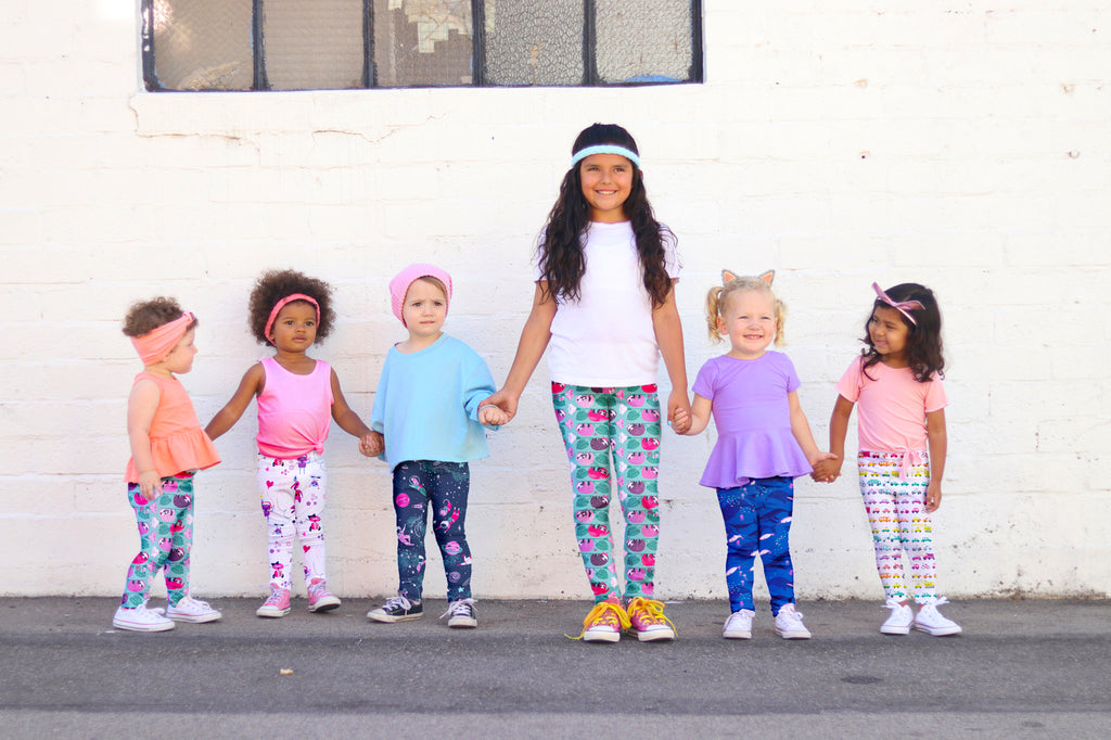Smarty Girl brand leggings next collection Kickstarter astronaut/space sloth robot vehicle/car narwhal/whale