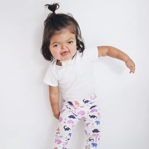 Meg Apperson's Avery daughter in Smarty Girl dinosaur leggings