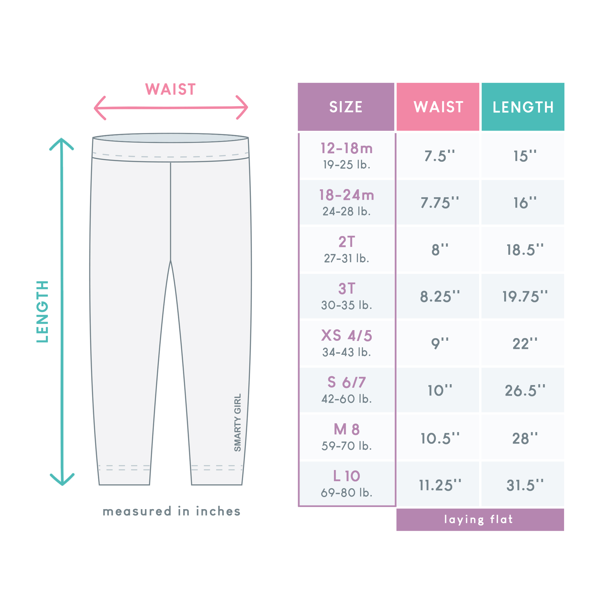 Smarty Girl Size Chart  Leggings that Empower Girls to Explore STEM –  Smarty Girl & Co.
