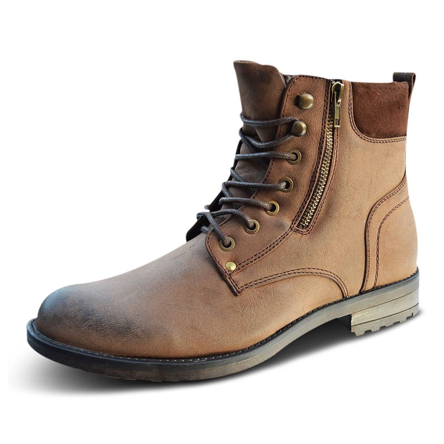 Mens Biker Boot Brown Military Army 