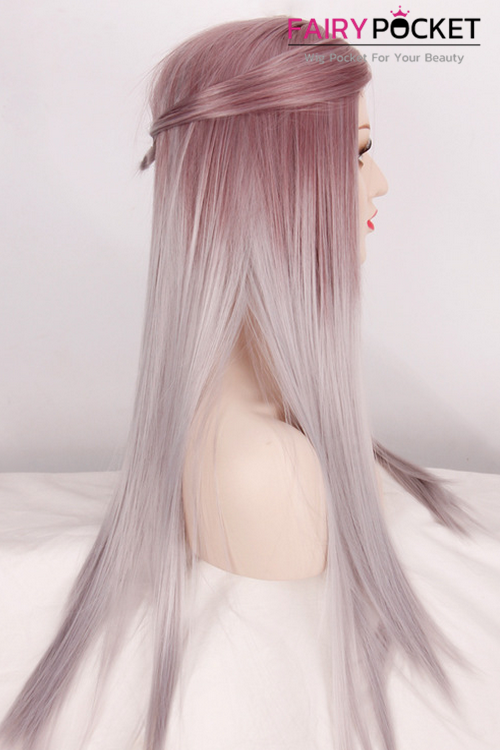 Long Straight Pastel Brown To Ash Grey Ombre Basic Cap Wig