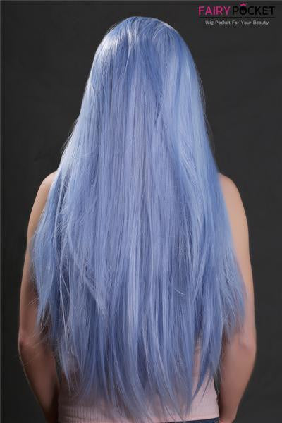 silver and blue wig