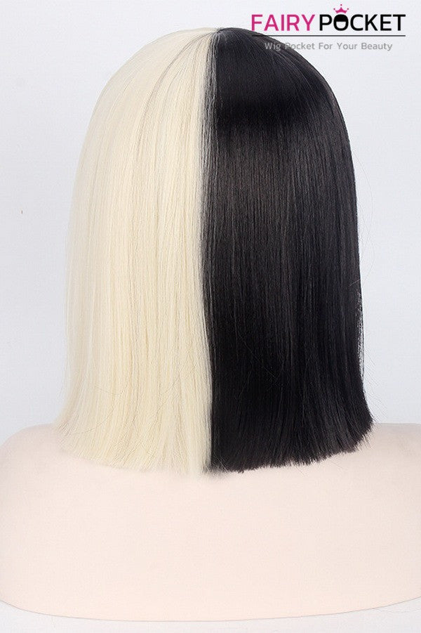 Singing Star Sia Short Straight Half Black And Half Blonde Cosplay Wig Fairypocket Wigs