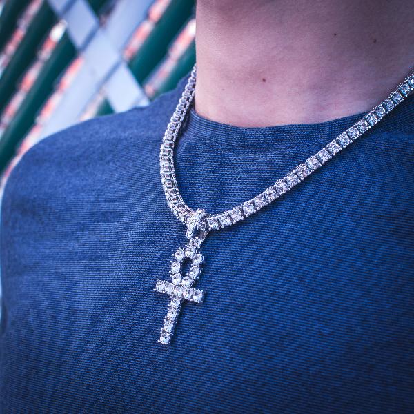 ankh necklace silver diamond