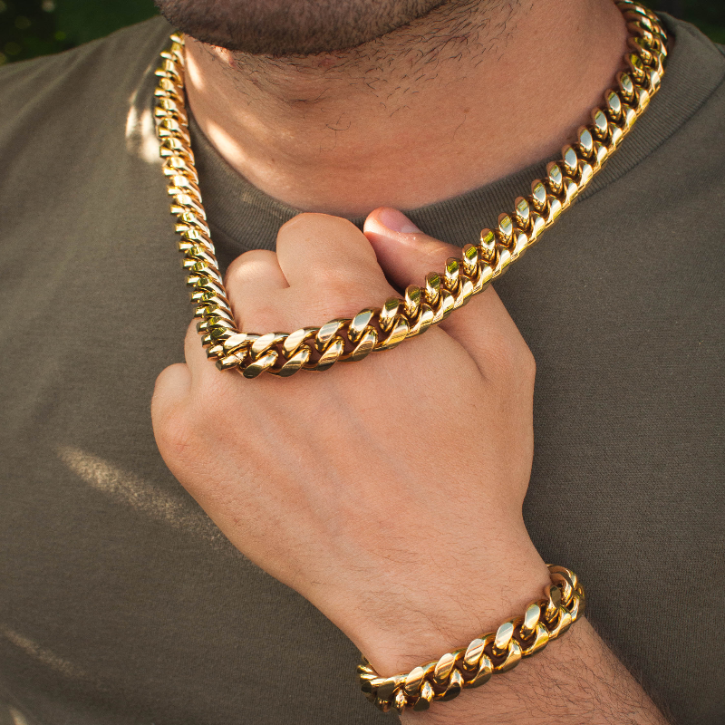  Luxfine 12mm Miami Cuban Link Bracelet 14K REAL Gold