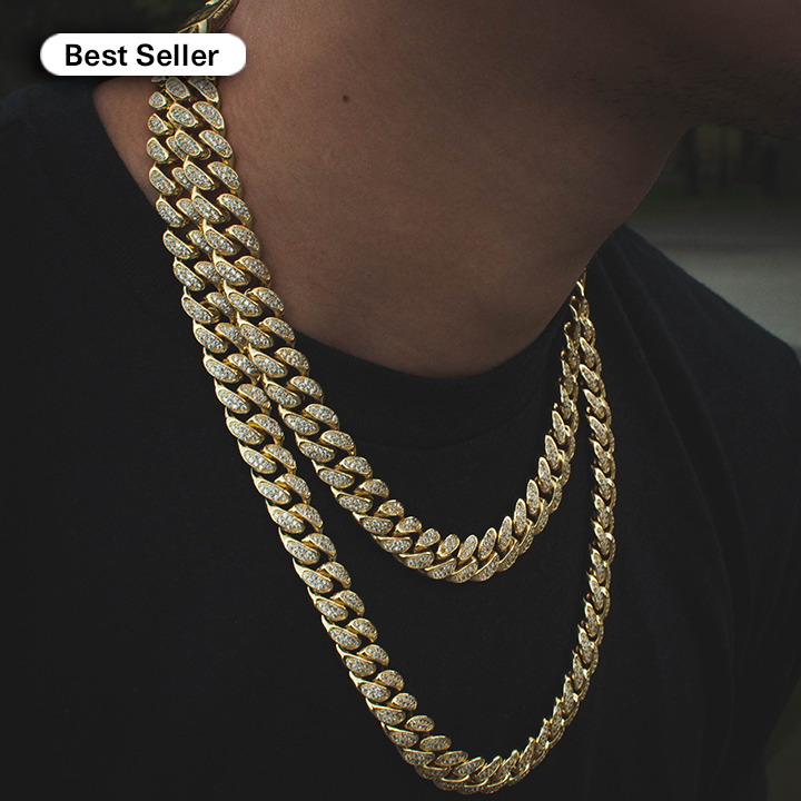 Luxury 18mm Gold Plated, VVS Moissanite Diamond Necklace Iced Out Cuban Link Chain Gold / 18inches by Pearde Design