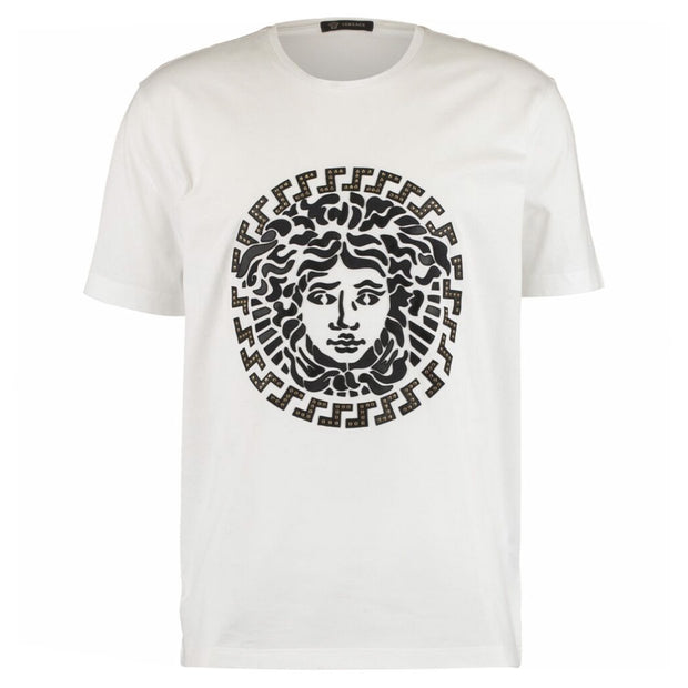 Versace White Leather Studded Medusa T-Shirt | DANYOUNGUK