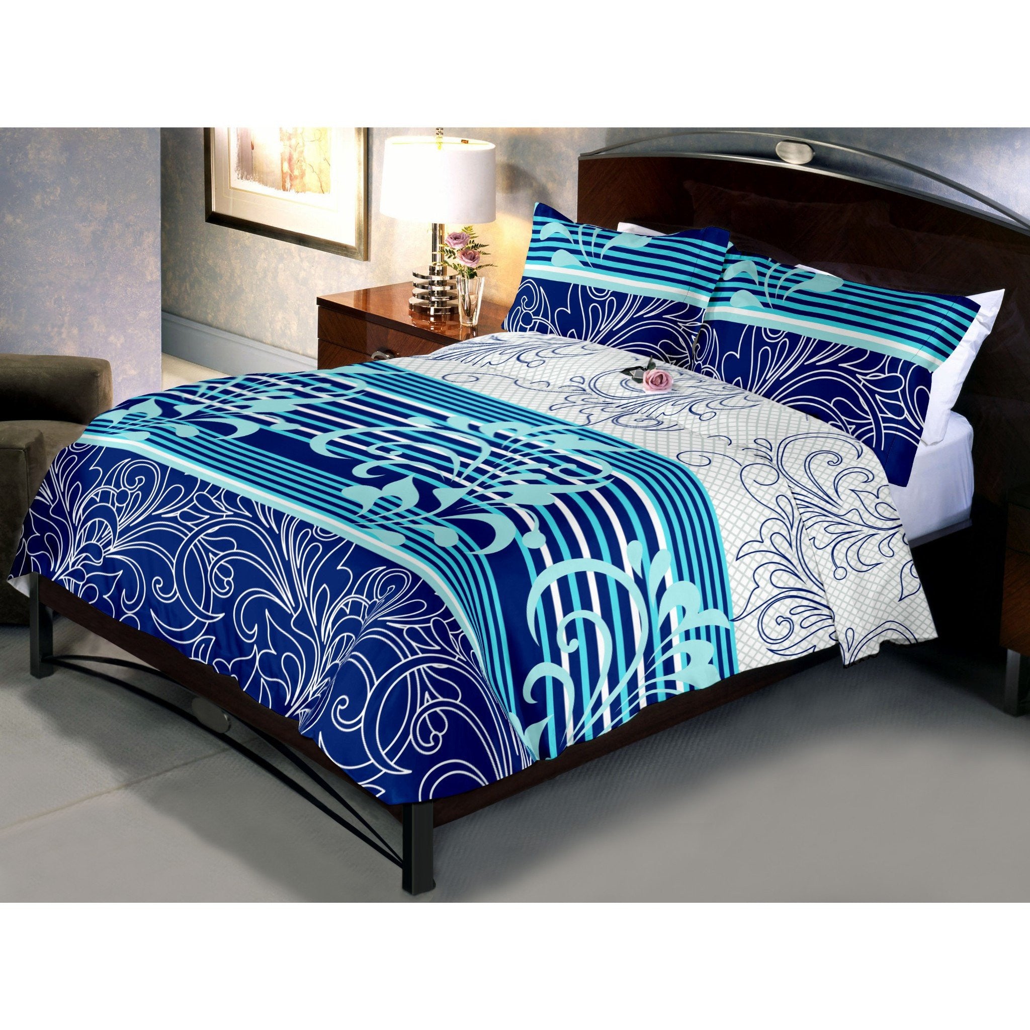 Teal Blue Bed Sheet With Pillow Covers (Queen) - Uber Urban