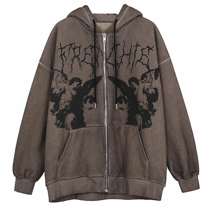 Gothic Angel Garment Dyed Zip Up Hoodie | Streetwear at Before the High ...