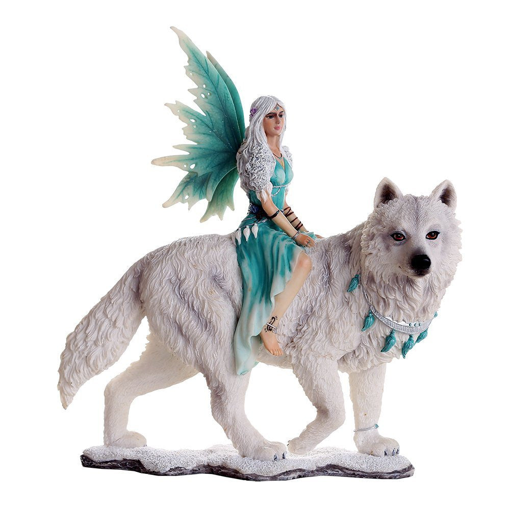 Decorative Companion Fairy Aneira with White Wolf Collectible Decorati ...