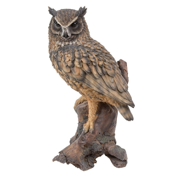 Realistic Looking Eagle Owl Perched On Stump Statue Gallery Quality De ...