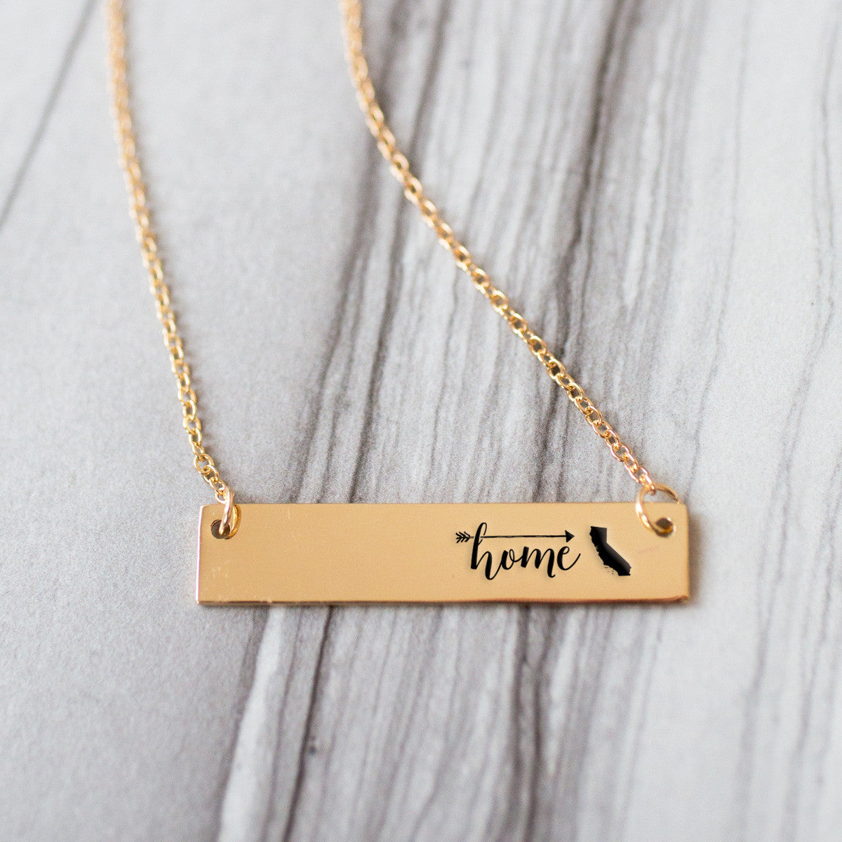 Home is California Gold / Silver Bar Necklace