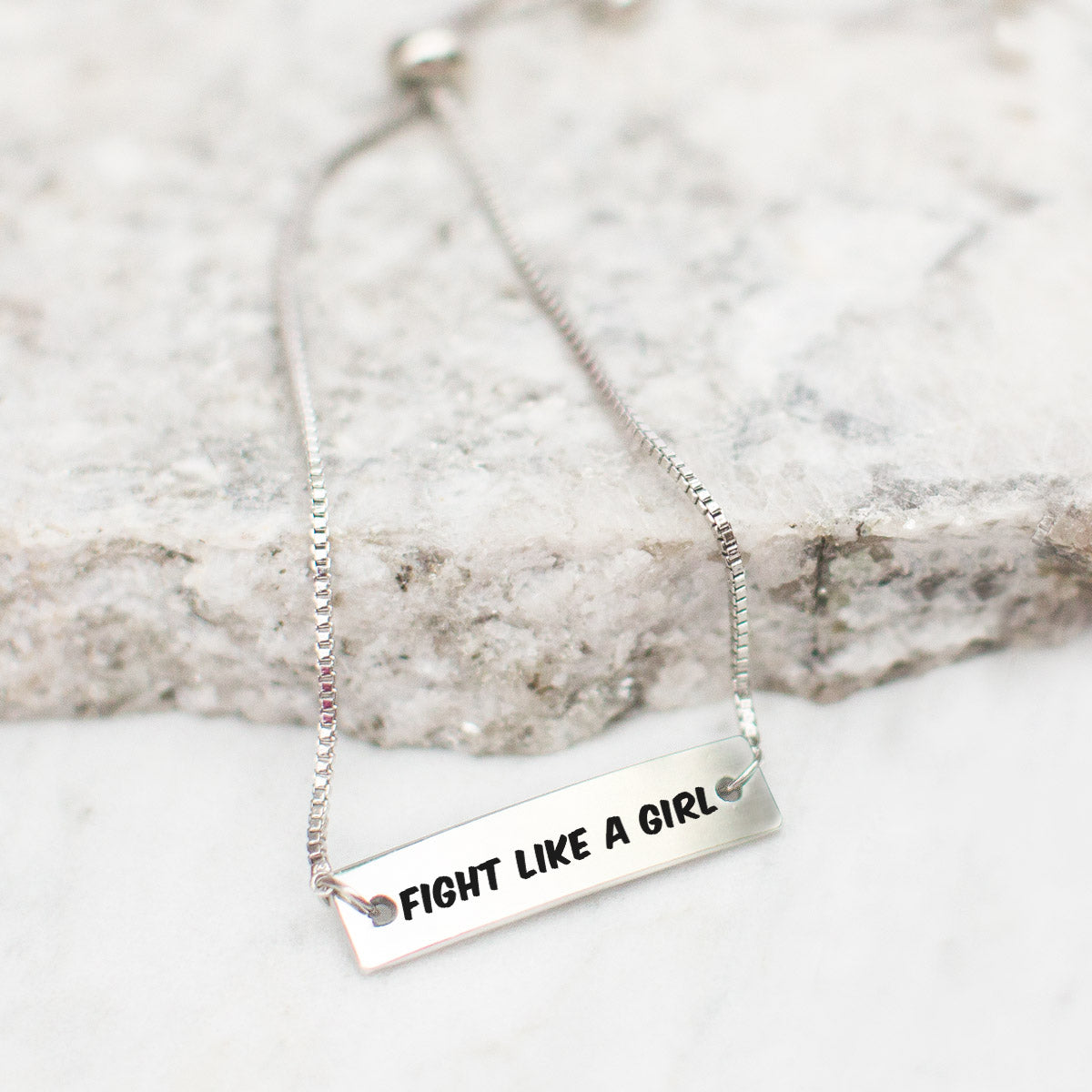 Fight like a Girl Silver Bar Adjustable Bracelet