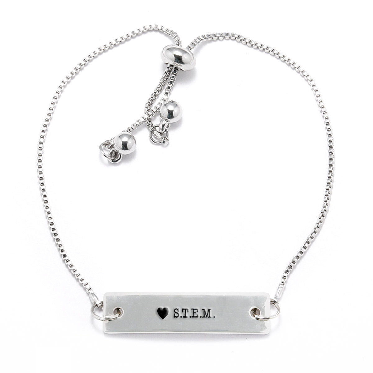 I Love STEM Silver Bar Adjustable Bracelet