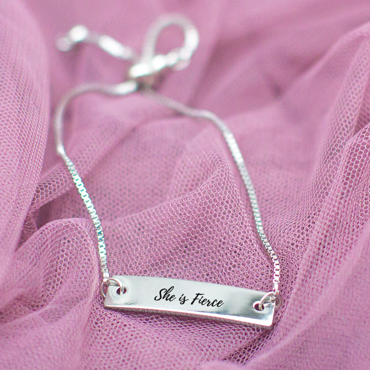 She is Fierce Silver Bar Adjustable Bracelet