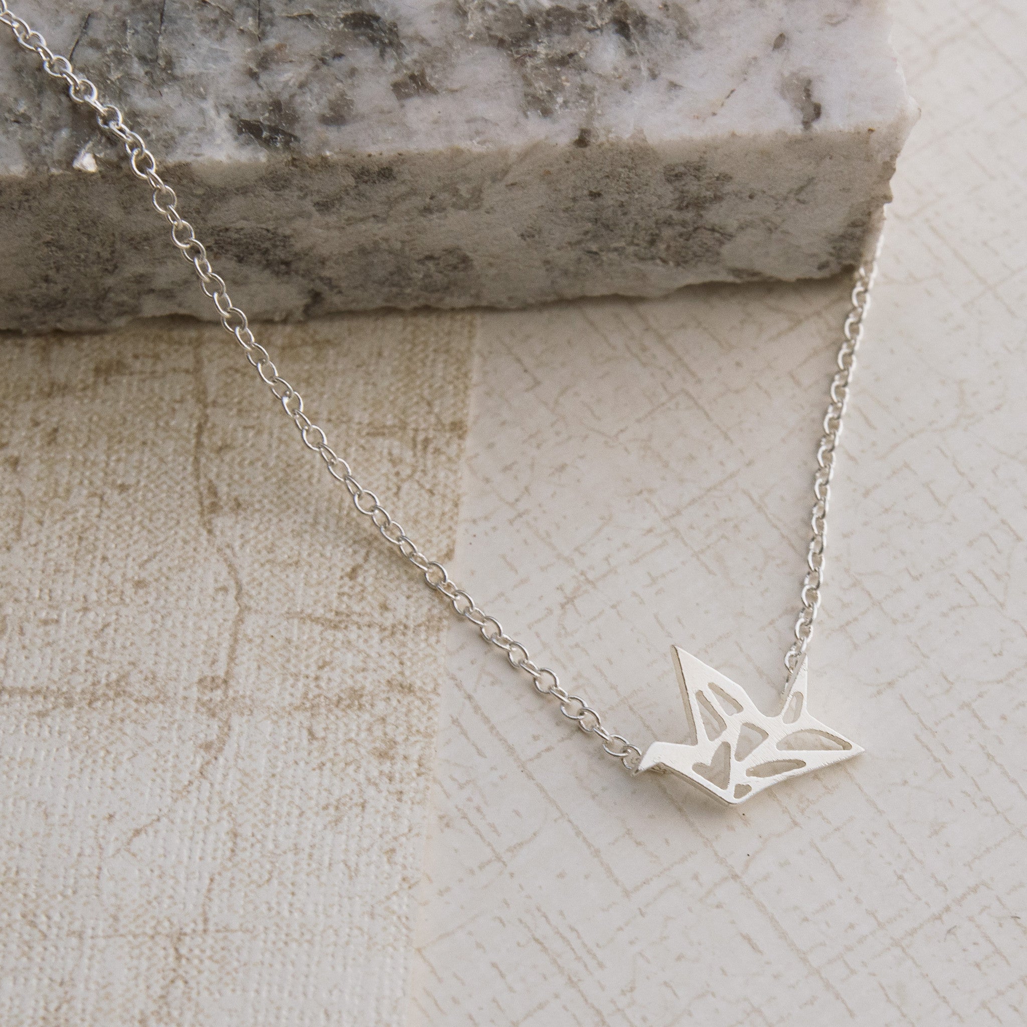 Origami Crane Silver Necklace