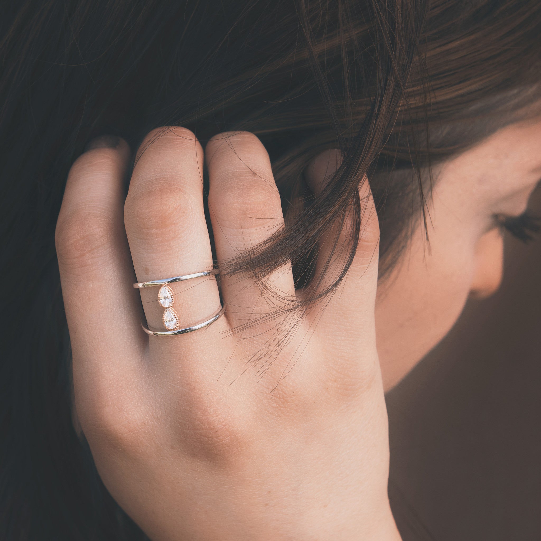 Teardrop Sterling Silver Engagement Ring