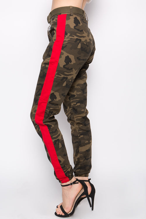 camo pocket belted jogger pants