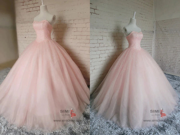 Pink prom dress | strapless prom dress | shiny prom dress | simidress.com