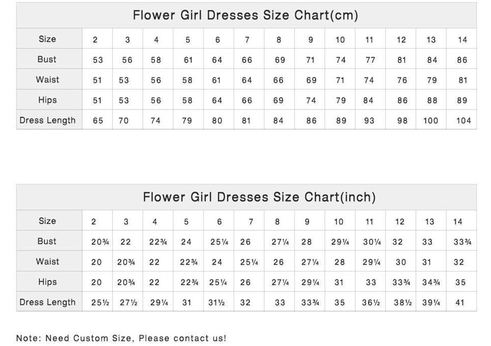 Size chart | flower girl dress | Simidress