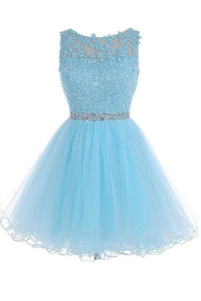 Blue Zipper-up Scoop Short Tulle Homecoming Dresses,Short Prom Dresses ...