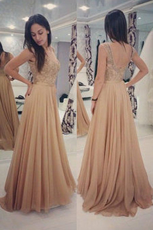 Backless Prom Dresses with Beading,A-line Long Chiffon Prom Dresses ...