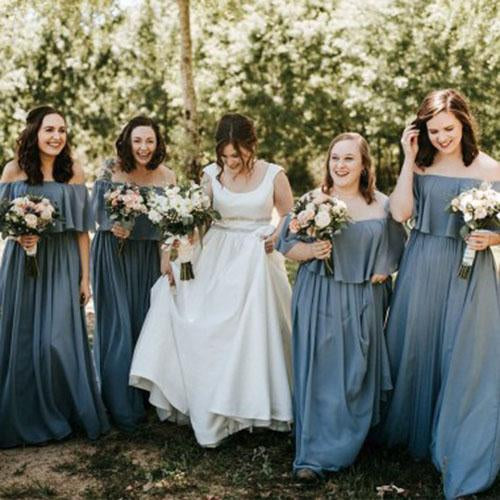 Slate Gray Mismatched Chiffon Off Shoulder Cheap Long Bridesmaid Dress ...